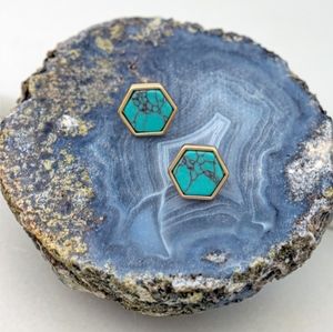 Hexagon turquoise marble stone stud.